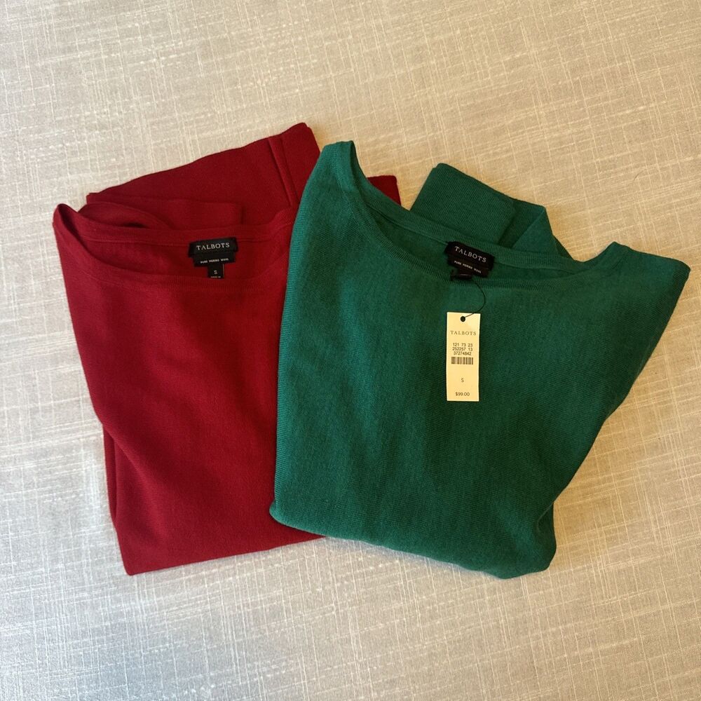 TALBOTS PURE MERINO‎ WOOL SWEATER Bundle SIZE Small 1-Red (NWOT)  1- Green (NWT)
